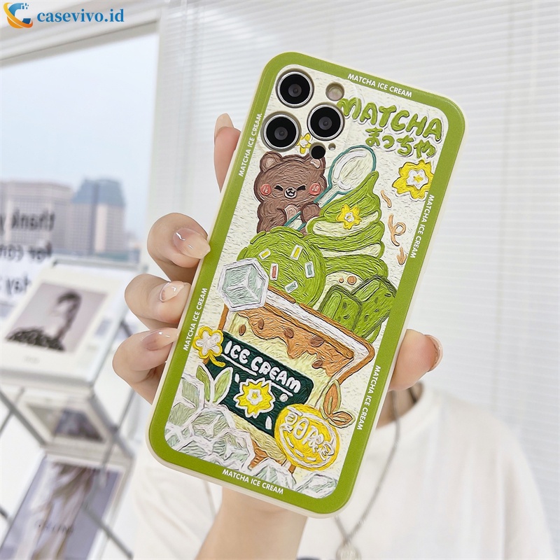 Casing Soft Tpu Case Realme C21Y C11 2021 C15 C21 C25 C20 C12 C3 C25S 5 5S 5i 6i C17 7i C1 C25Y C2 C3i C20A realme Narzo 20 10 10A 20A 30A A54 A15 A16 A9 A5 A7 A5S A95 A53 A33 Y12 Y20 A12 Motif Matcha Ice Cream Pattern Matte Soft Case-2