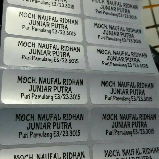 

Label nama sticker waterproof Polos Silver