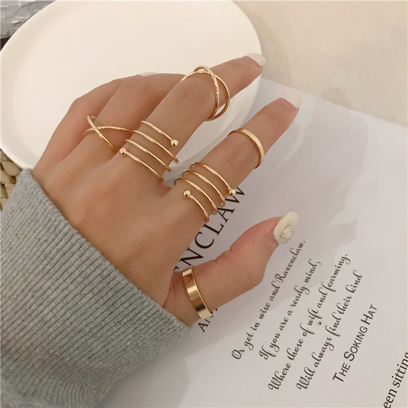 6Pcs Set Simple Solid Color Joint Geometry Gold Rings For Women Exquisite Jewelry Female Ring Set