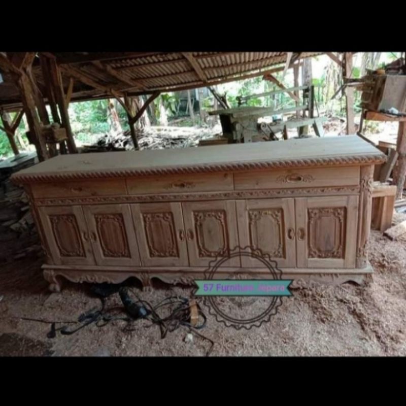 Bufet untuk meja TV kayu jati mentahan - Lemari pendek hias ruangan ukir jepara