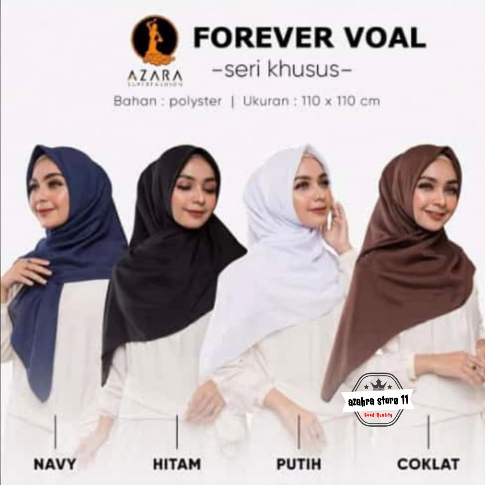 Kerudung Azara Segi Empat Basic Voal Premium Polos Tepi Jahit forever Voal