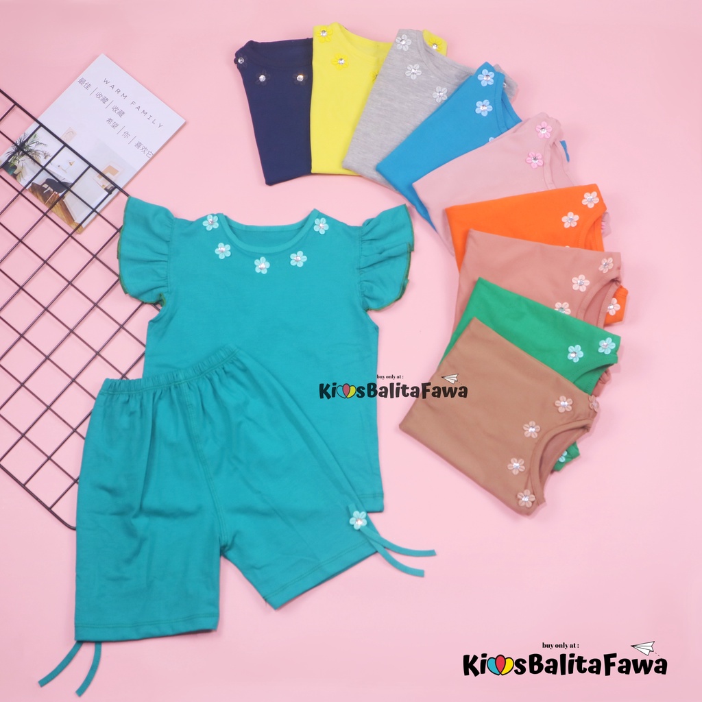 Setelan Oceana 1-2 Tahun / IMPORT Pakaian Baby Baju Lengan Celana Pendek Anak Perempuan Adem