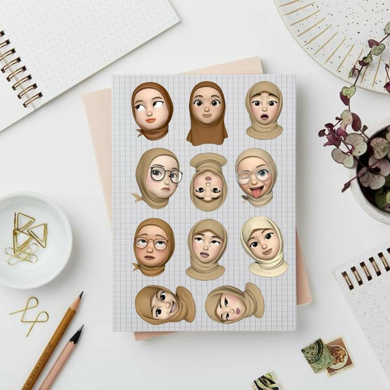 11 stiker aesthetic animoji face hijab coklat