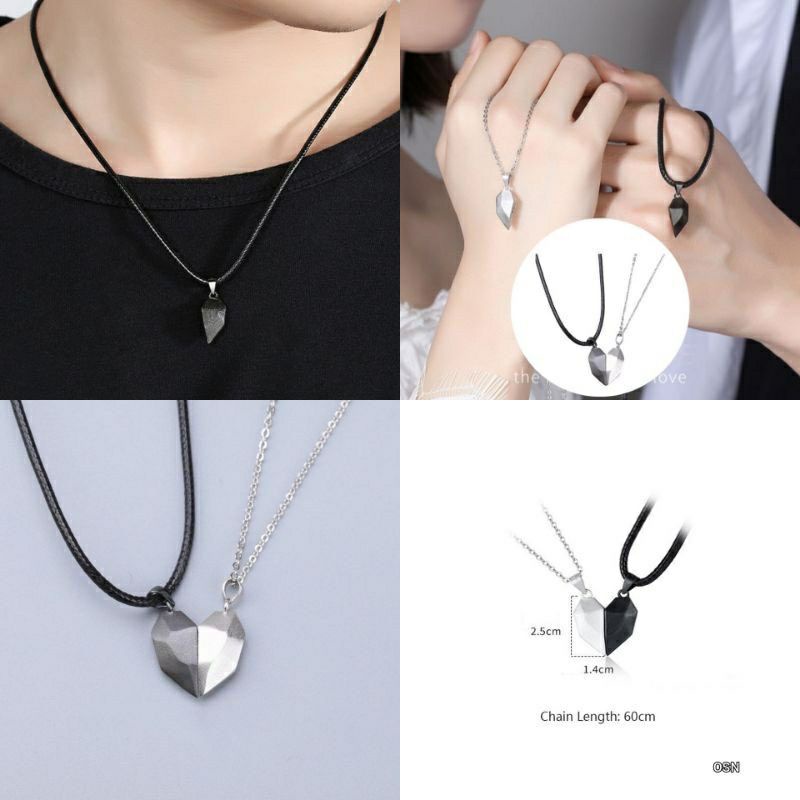 Kalung magnet couple Black white Heart love Kalung  Magnet Dengan Liontin Batu