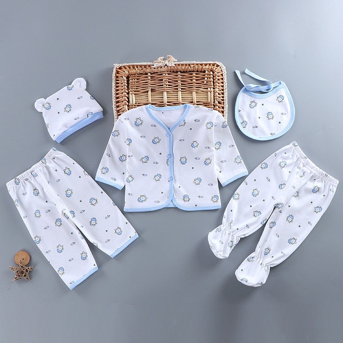 Baju Bayi Set 5 in 1 Hadiah Kado / Baby Newborn Gift Set Motif Cat