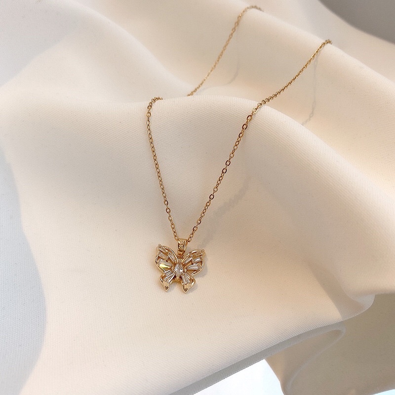 Kalung Titanium Kupu Kupu Diamond Vintage Trending Korea Fashion Style