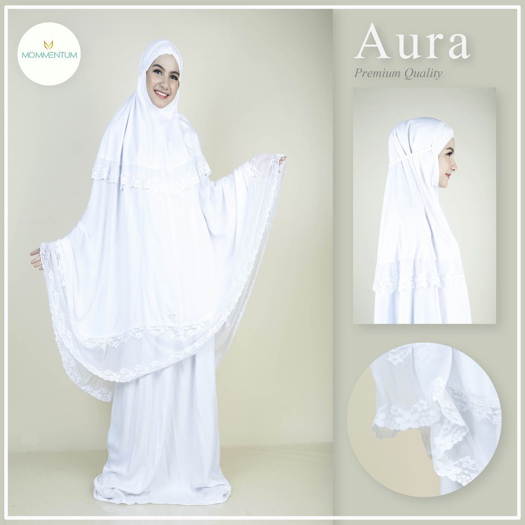Mukena Aura - Mukena Putih Renda Brukat - Mukena Premium