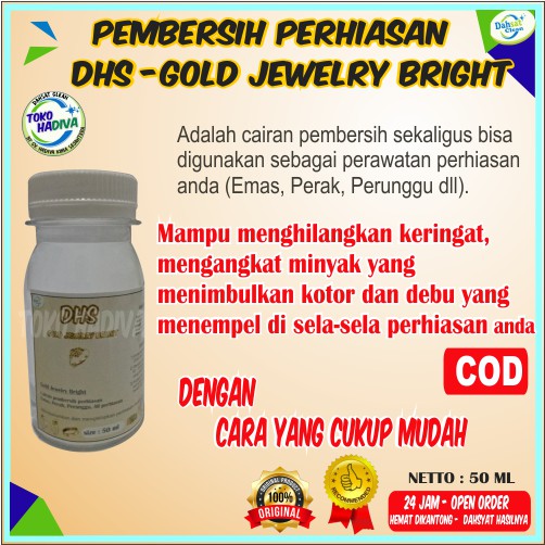 (BISA COD) PEMBERSIH PERHIASAN EMAS /PERAK /TEMBAGA / (DARI LOGAM) DHS GOLD JEWERLY BRIGHT 50 ML