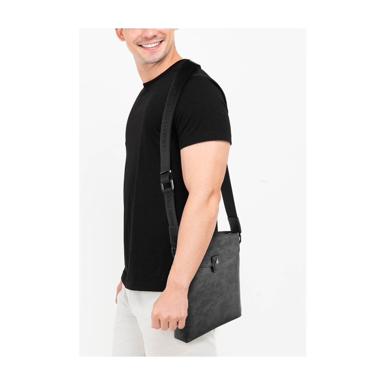 TAS SELEMPANG KULIT PRIA HUSH PUPPIES LEATHER SLING BAG ORIGINAL HITAM BLACK HM025