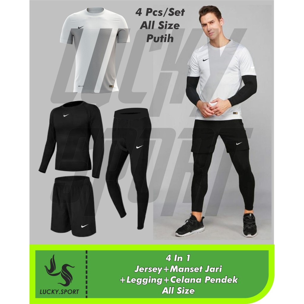 Paket 4 in 1 Baju Celana running Sepak bola jersey Legging pjg manset Panjang Banyak warna Mantap