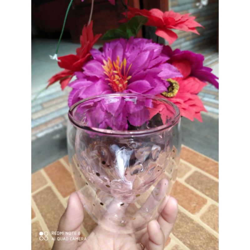 Double Wall Glass  Strawberry/Gelas Kaca Double Layer Strawberry