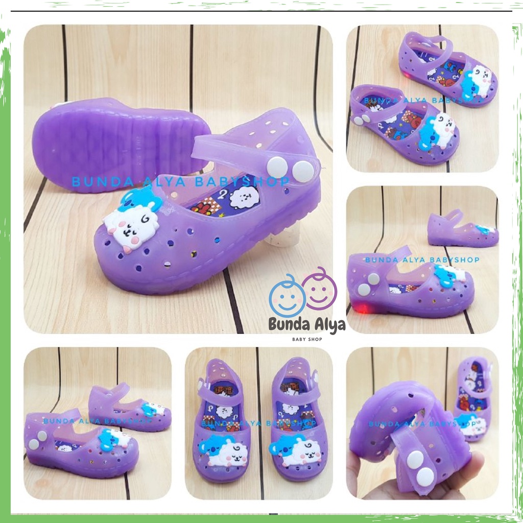 Sepatu Anak Perempuan Jelly LED Usia 6 Sampai 18 Bulan - Sepatu Anak Cewek Jelly Lampu Motif UNGU Sepatu Jelly Lentur Elastis Anti Licin Model Tali