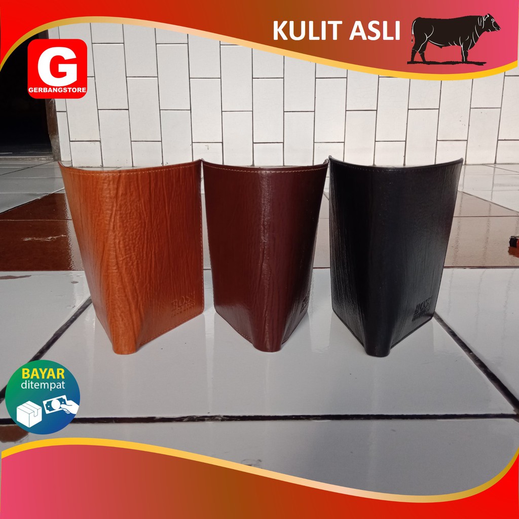Dompet Pria Kulit Asli Sapi Model Lipat Kartu Banyak Motif Serat Kayu [3/4]