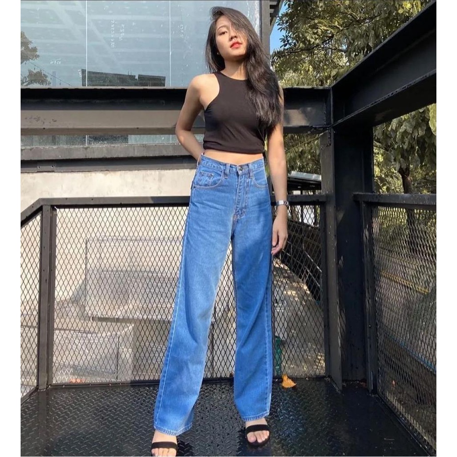 Celana Panjang Wanita Jeans Kulot High Waist Loose Jeans Premium