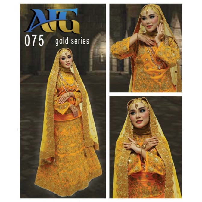 Baju Pengantin Lehenga India ORI - AFG 075 - Yellow Gold Series Velvet Beludru Baldu