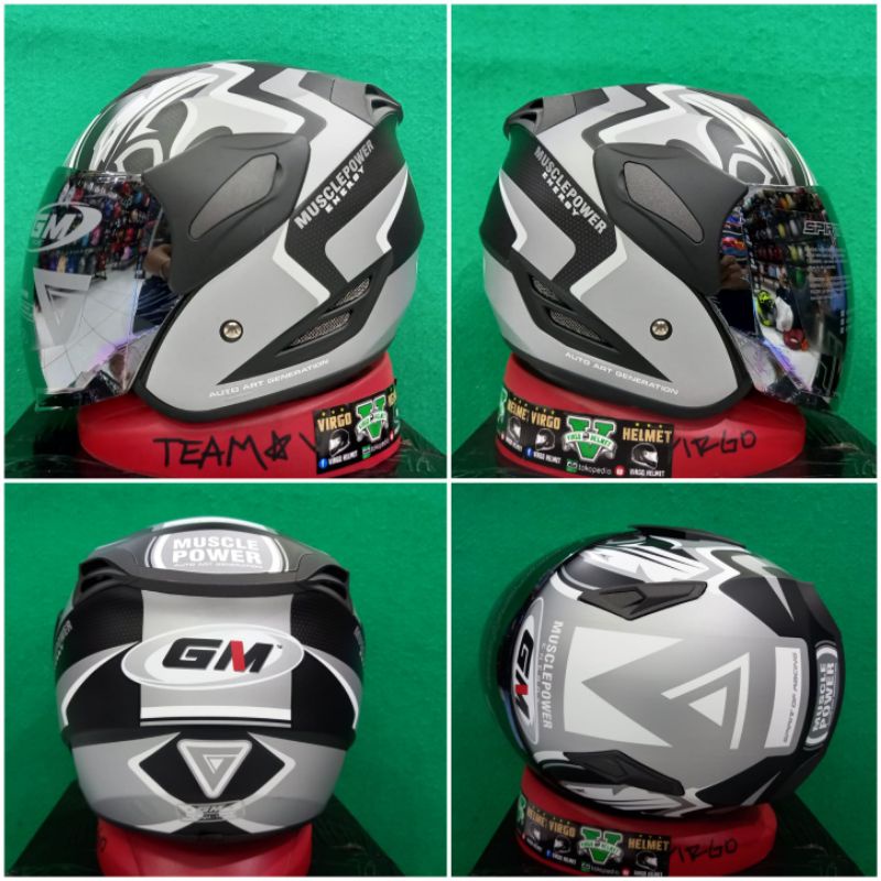 GM HELM FIGHTER MOTIF MUSCLE MATT BLACK SILVER GM ORIGINAL TERMURAH