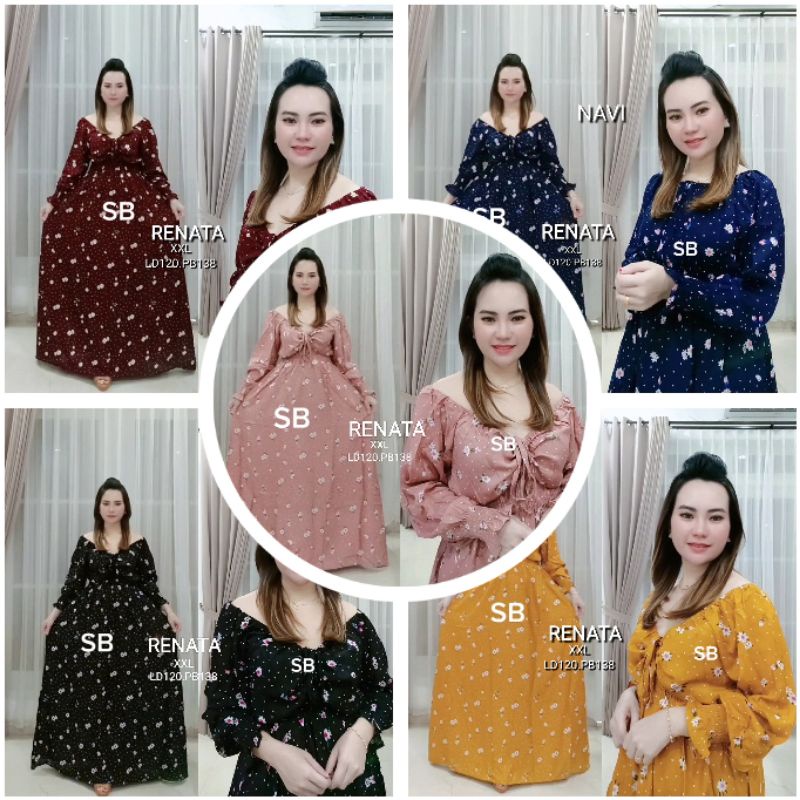 dress Renata dress serut panjang long dress jumbo