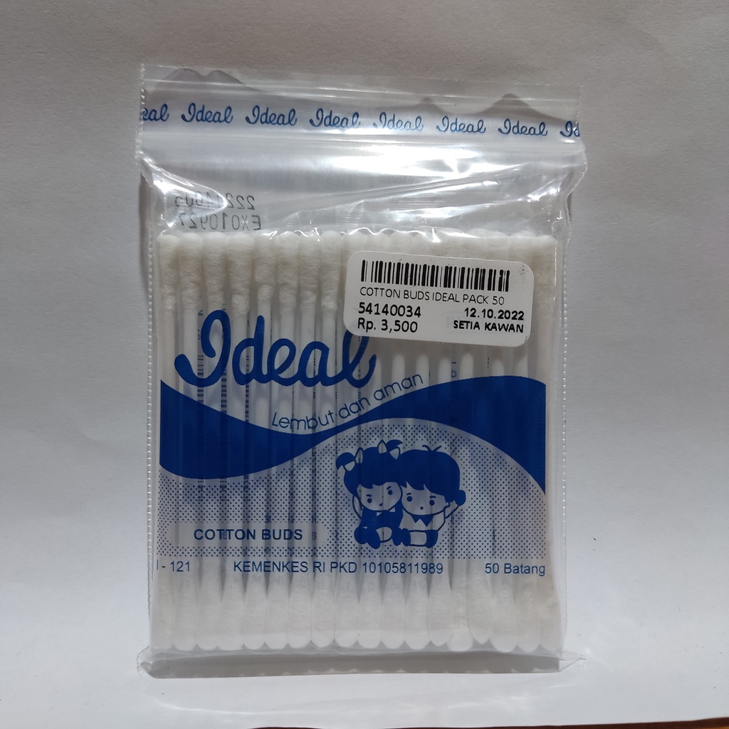 Cotton Buds Merk Ideal Pot Isi 50 / Korek Kuping Kapas Besar