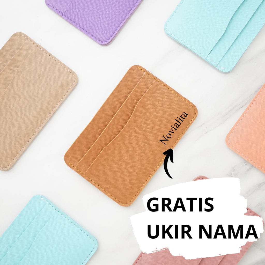 DOMPET KARTU DAN UANG WANITA PRIA ATM MINI KULIT SINTETIS PREMIUM ORIGINAL 100% AZALEA CARD HOLDER - GRATIS UKIR NAMA