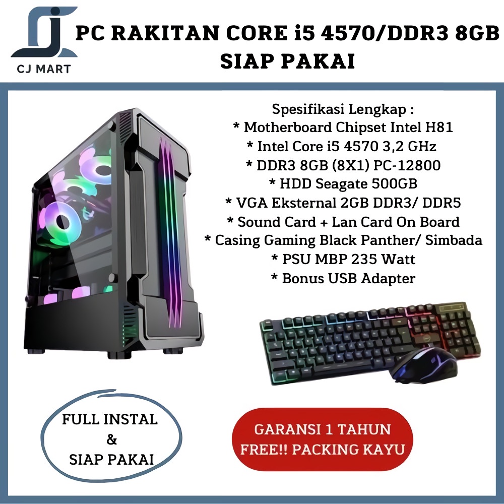 PC RAKITAN CORE i5 4570/DDR3 8GB DESIGN/GAMING SIAP PAKAI