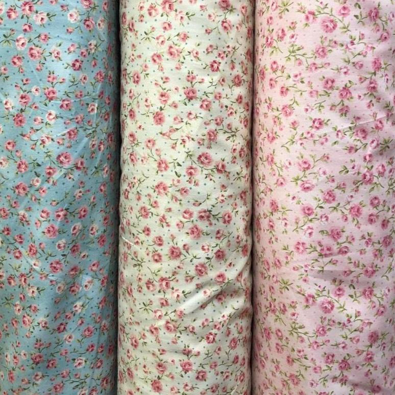 Bahan Kain Katun Jepang Motif Bunga Bunga Kecil