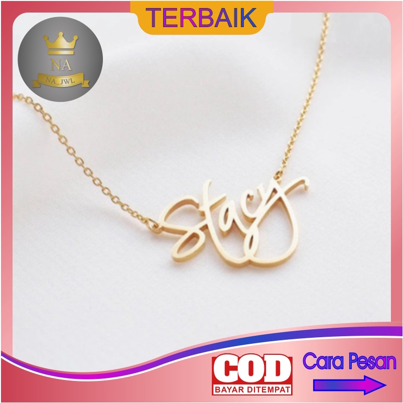 Liontin kalung nama custom lapis emas silver gold rosegold aksesoris fashion wanita korea arab