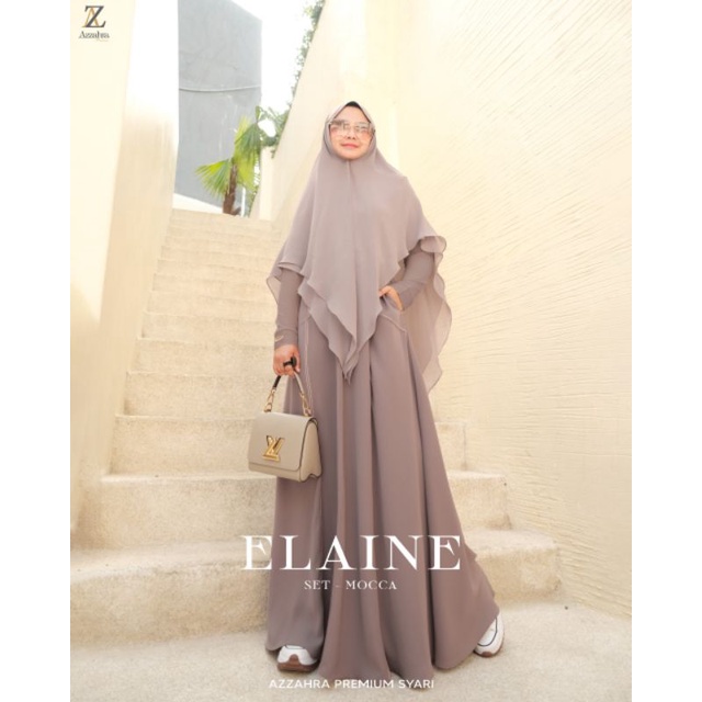 Baju Gamis Syari Wanita Perempuan Elaine Set by Azzahra Premium