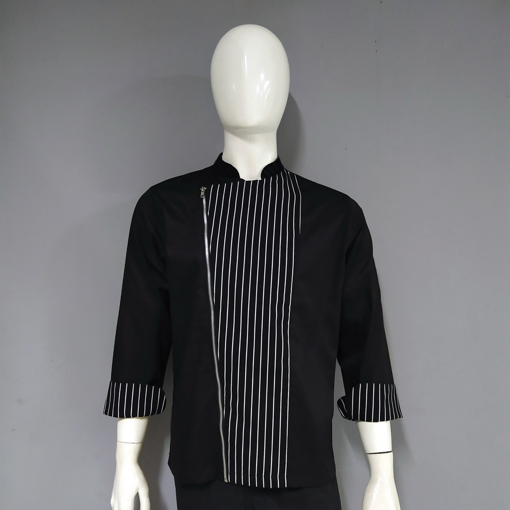 Chef Wear Baju Koki LS Hitam STRIPE SLETING / ZIPPER