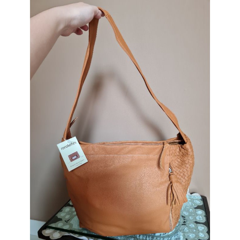 BRAND NEW ROROKENES TAS SELEMPANG KULIT AUTHENTIC LEATHER BAG BROWN WARNA COKELAT / ASLI SEMARANG