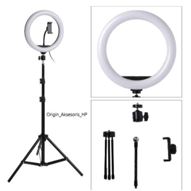 LAMPU RING LIGHT + TRIPOD 210M LAMPU SELFIE CAHAYA TERANG 3 MODE  CAHAYA 26CM