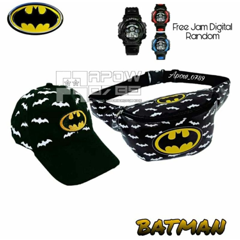 BISA COD Paket 3 in 1 Promo Batman Baymax paket kumplit tas SLempang anak laki-laki waistbag paket jam