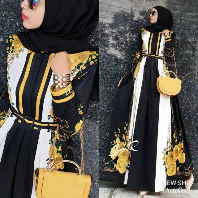 MAXI DRESS BELT SCUBA FULL PRINTS SYAHIRA ORI 100%