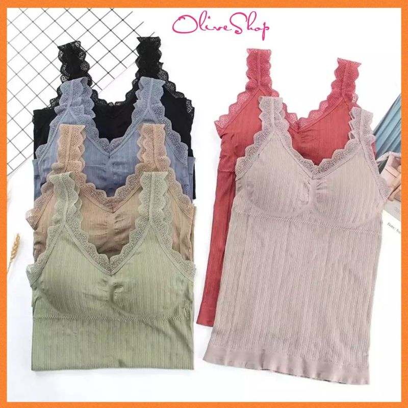 OliveShop ❤️ Kamisol Camisole TankTop Renda Lace Dalaman Inner Tanktop Kutung Rajut Chun Chun