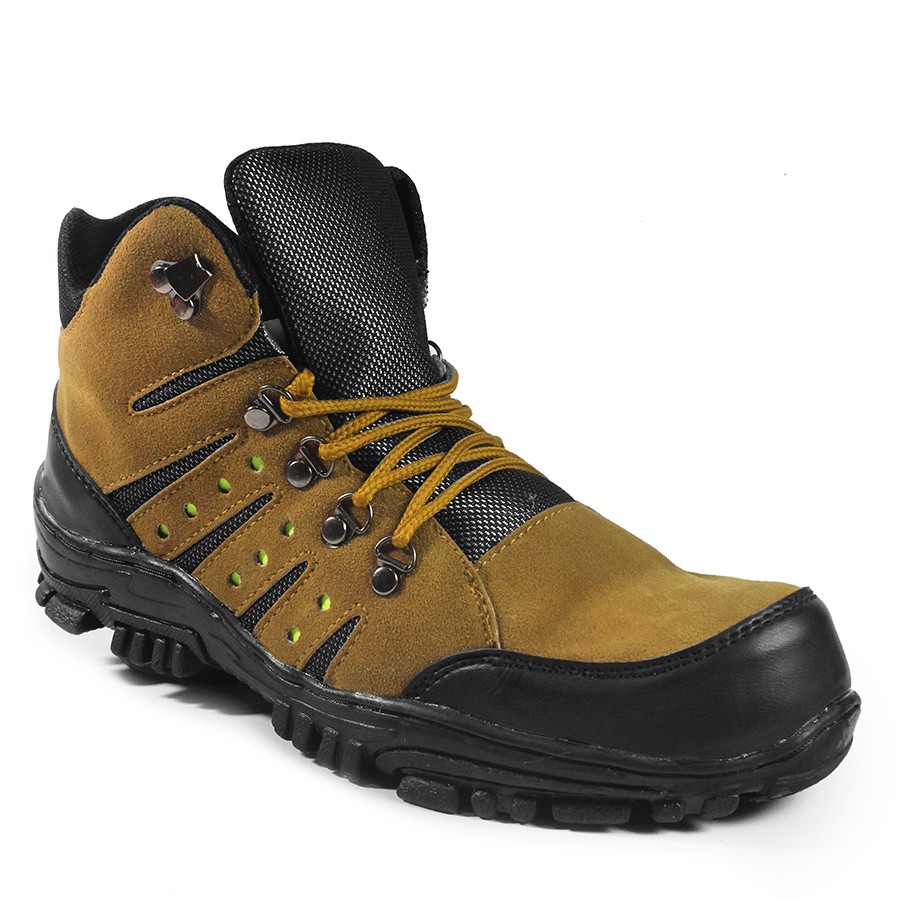 BIG PROMO Sepatu Safety Boots Pria Crocodile Macan TAN PDL Bots Savety Ujung Besi Hiking Outdoor