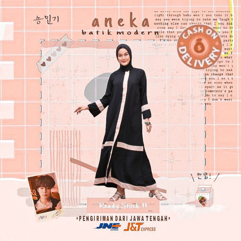 GAMIS LEBARAN POLOS WARNA HITAM PEACH KOMBINASI COKSU WOLLPEACH LD 102 CM MURAH IED