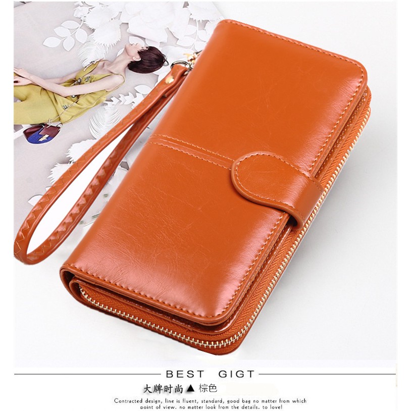 DOMPET PANJANG COKLAT KULIT PREMIUM WANITA IMPORT MURAH BRANDED FASHION KOREA TALI TYSAND WA046B7