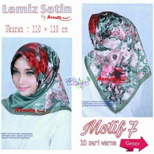 Jilbab Segiempat Satin Lamiz By Azzura Motif 7 - Jilbab Kerudung Scar
