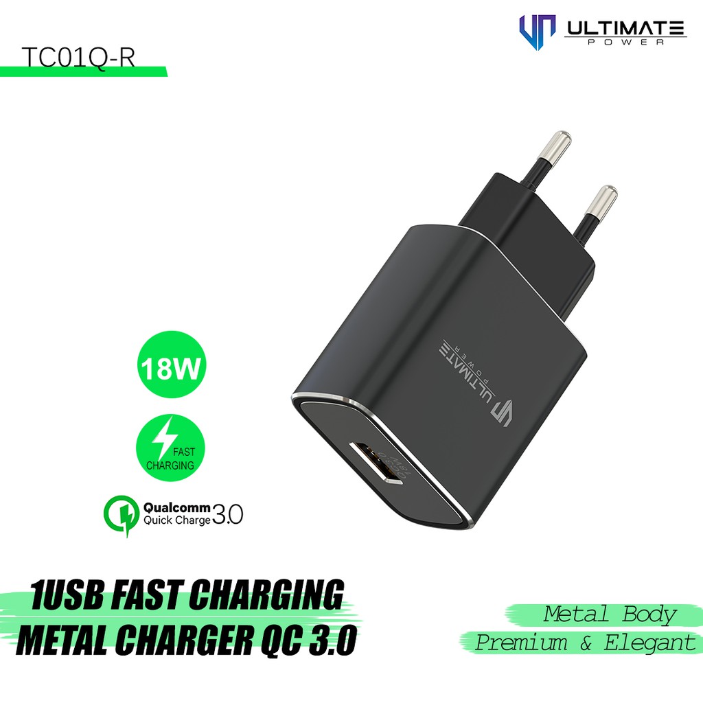 Adapter QC 3.0 Fast Charging Ultimate 1USB Fast Charging Metal Charger QC 3.0 Original100%