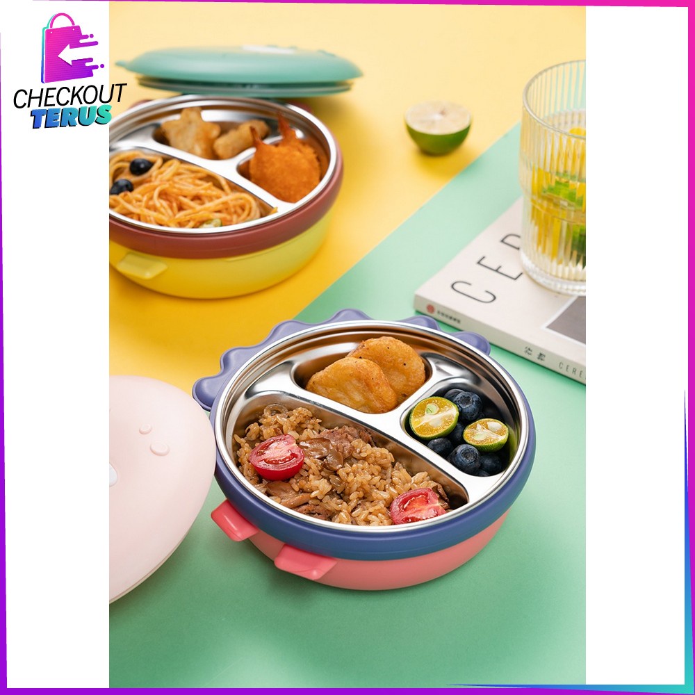 CT C354 Lunch Box Anak Stainless Karakter DINO Set BPA FREE Kotak Bekal Lucu Tempat Penyimpanan Makanan Anak Karakter