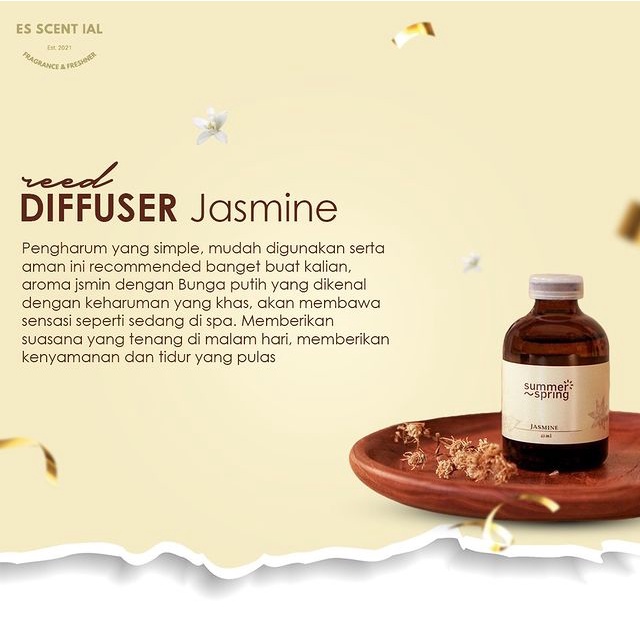Pengharum Ruangan Reed Diffuser Aromatherapy SUMMER SPRING WANGI pewangi stik toilet kamar tidur ruang tamu cafe-Jasmine