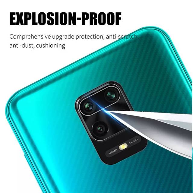 2IN1 Garskin Karbon Xiaomi Redmi Note 9 Pro Skin Carbon 3D Pelindung Anti Gores Belakang Premium