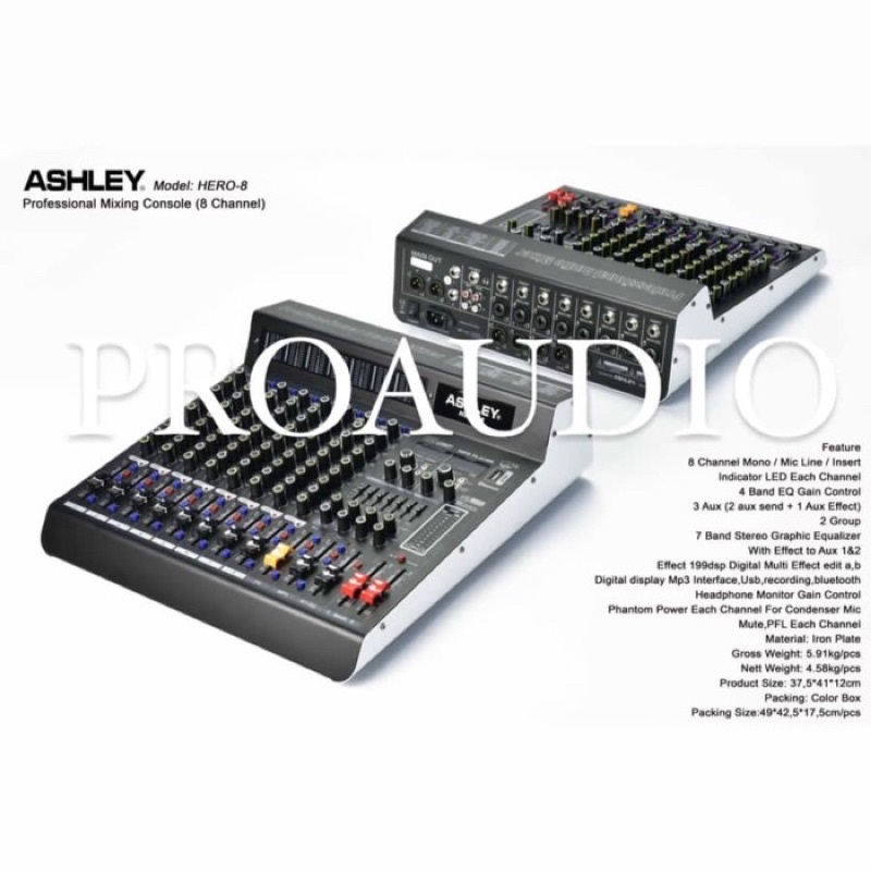 MIXER ASHLEY HERO-8 HERO8 HERO 8 / 8 CHANNEL ORIGINAL ASHLEY