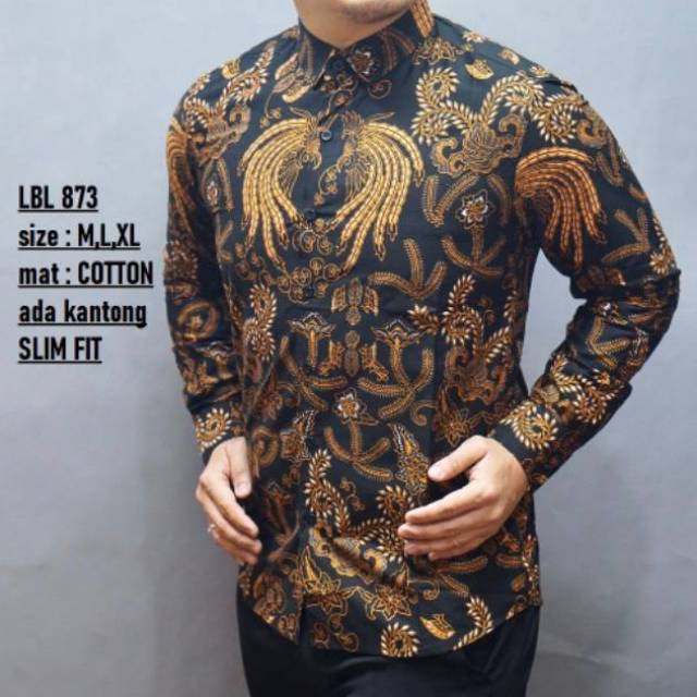 Hem Batik Pria Slim Fit Lengan Panjang Kemeja Batik Biru Navy Cvl45 Serbada Com