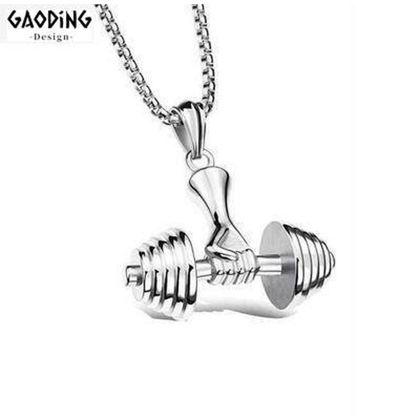 Kalung Liontin Barbel Bahan Titanium Steel Gaya Hip Hop Untuk Pria