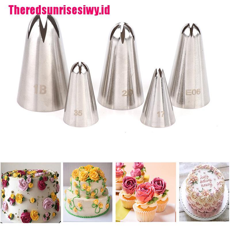 5 Pcs / Set Alat Nozzle Icing Piping Desain Kelopak Bunga Mawar Untuk Dekorasi Cupcake