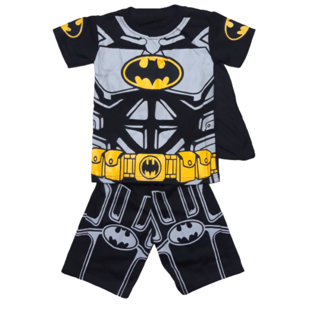 Setelan Baju Kostum Batman Lengan Pendek Anak Umur 1 - 11 Tahun Gratis Topeng KE8