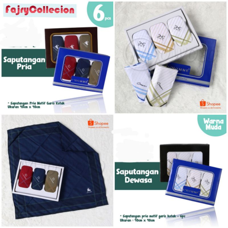 6pcs Saputangan Pria Dewasa Katun