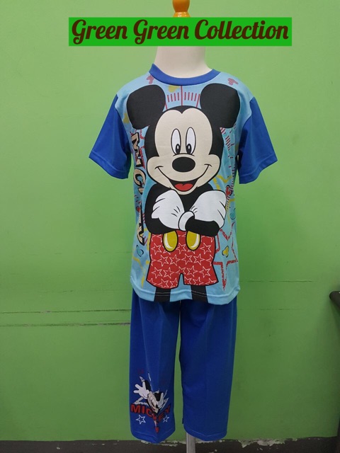 Piyama kaos/baju tidur anak mickey mouse biru