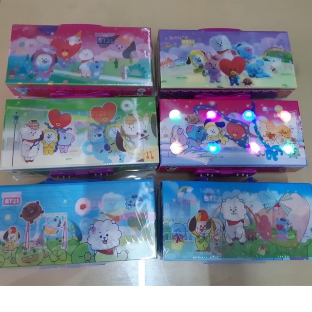 

~ COD - KOTAK PENSIL KODE PASSWORD 3D LAMPU MOTIF BTS BT21 LAMPU LED