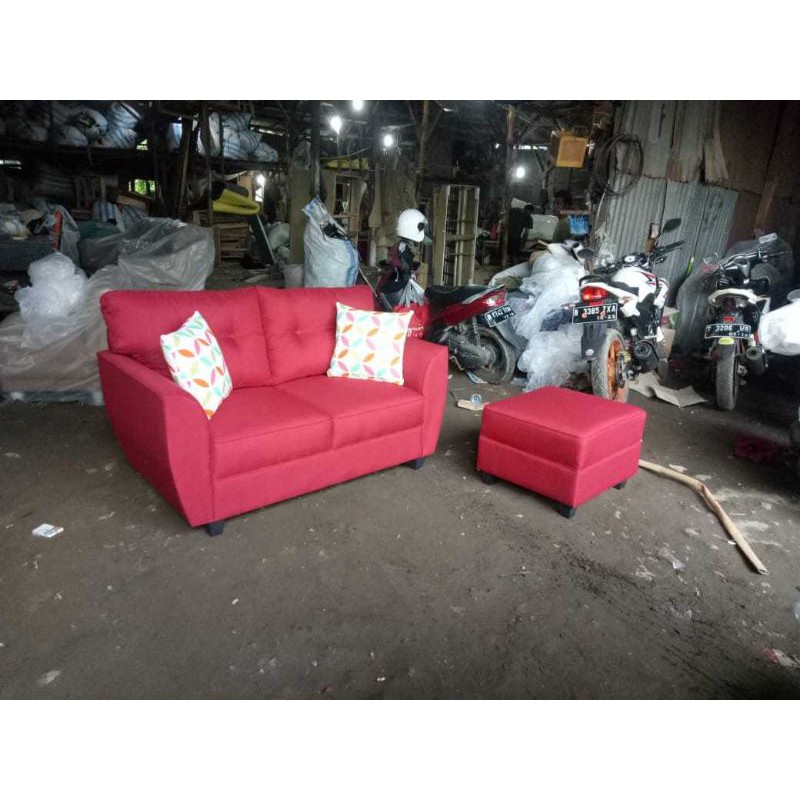 Promo sofa 2 dudukan plus puff